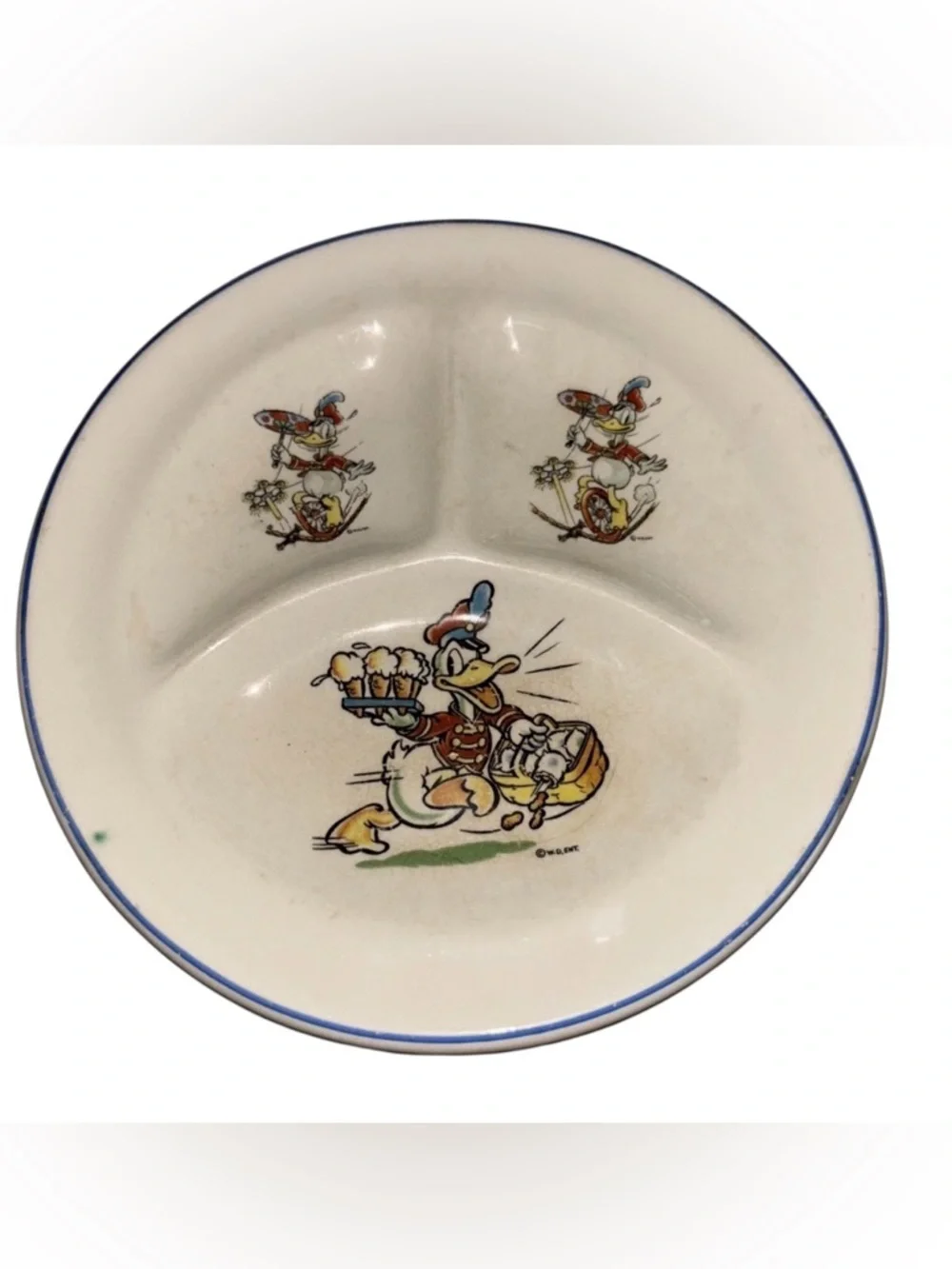 1930's DONALD DUCK Ice Cream Patriot China ceramic sectional plate Disney - Picture 1 of 4